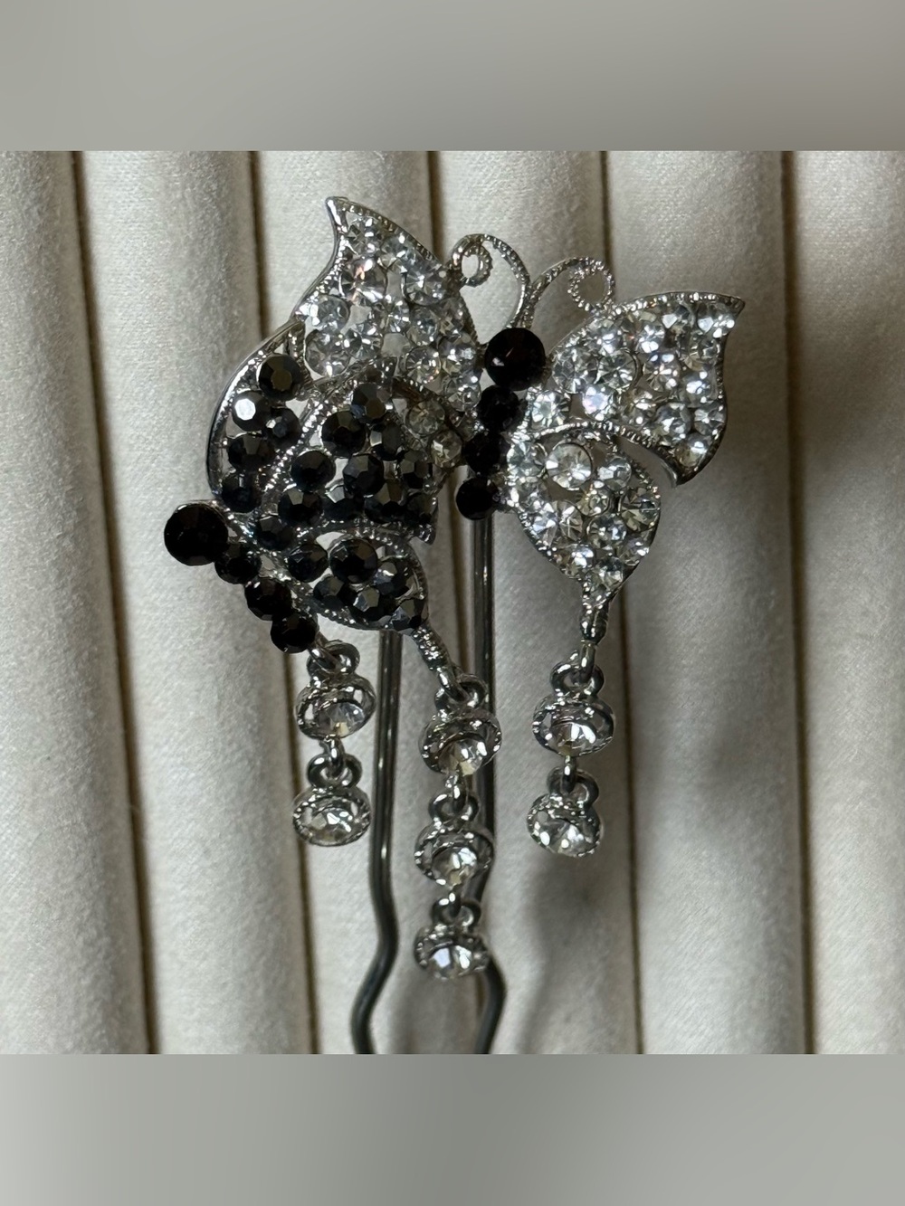 Black & Clear Crystal Butterfly Hair Pin - Picture 5 of 14